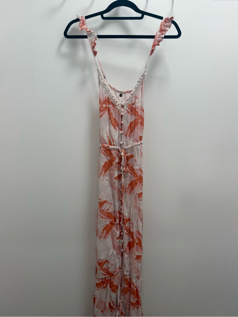Roxy Pink & Orange Floral Ruffle Strap Maxi Dress